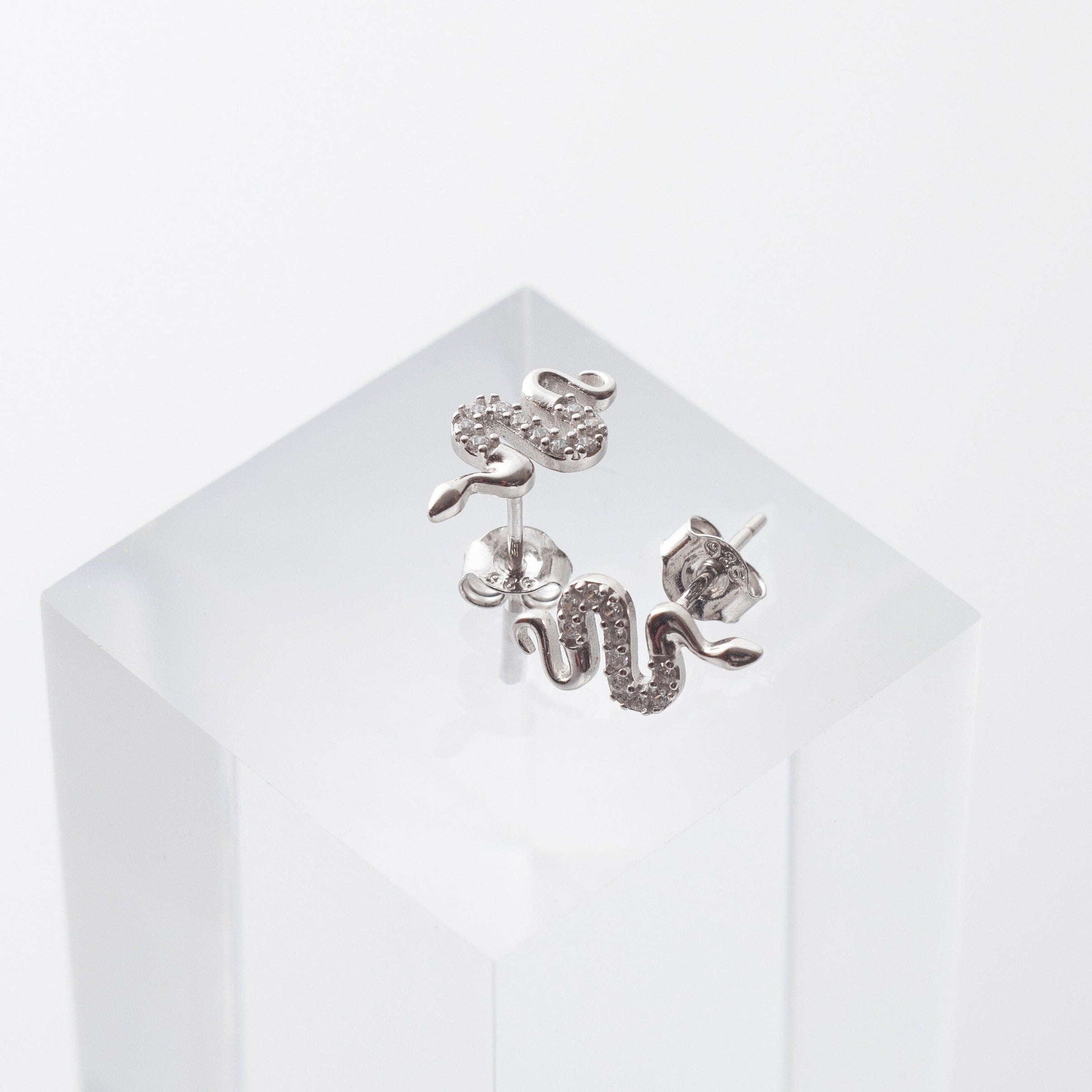Tiny Snake Studs in Silver